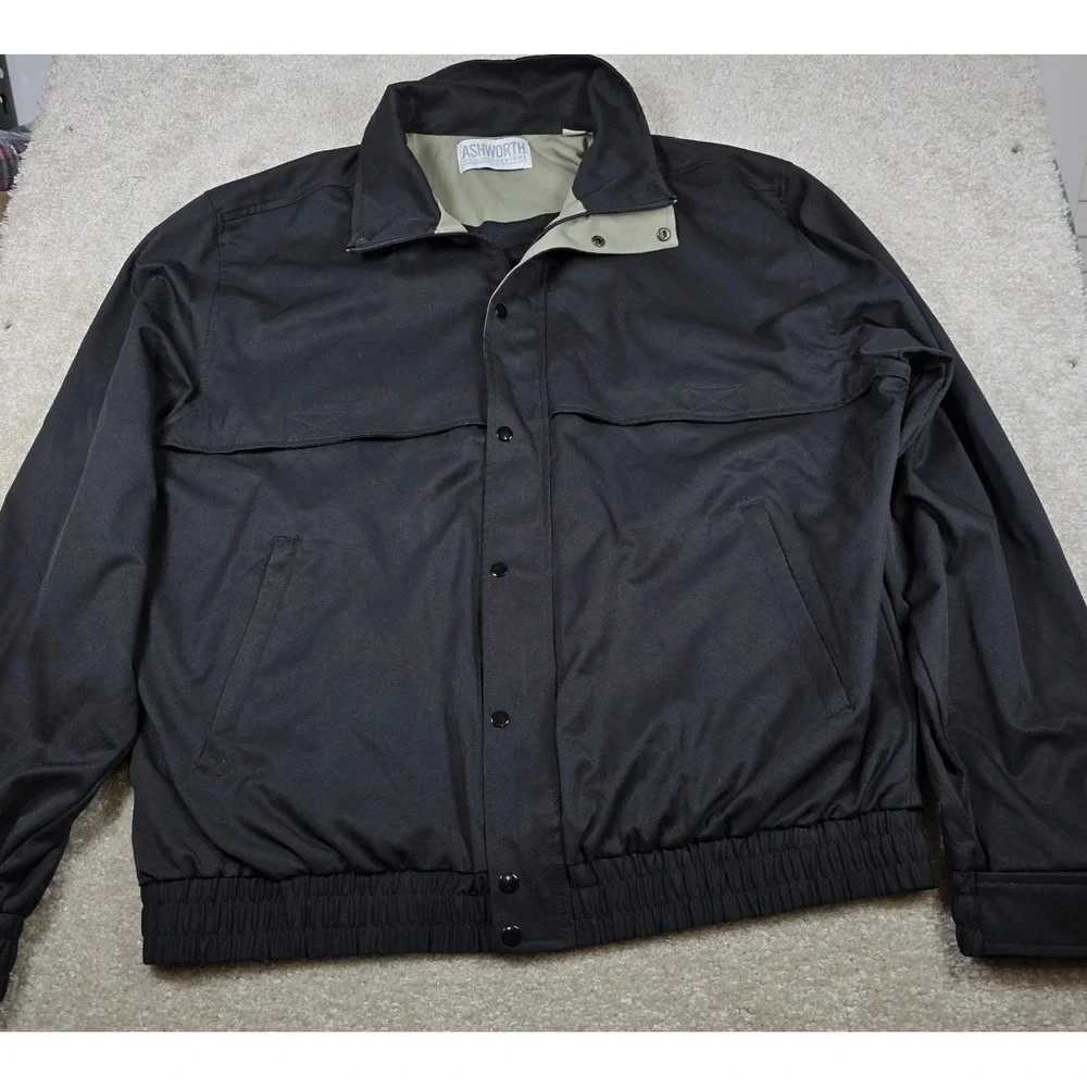 Ashworth Jacket‎ Mens Size L Black Bomber Full Zip Snap Weather Performance